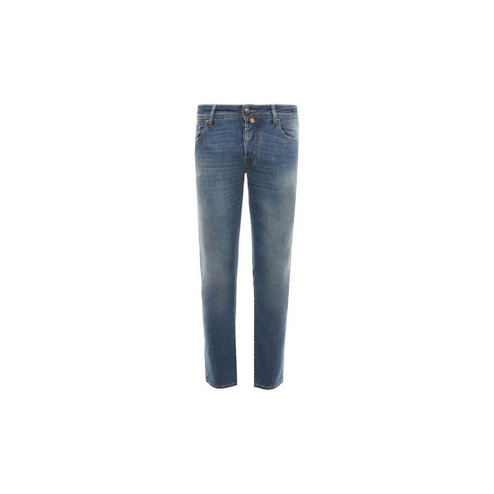 Jacob Cohen Blue Cotton Men Jeans with Stretch Fit and Embroidered Detail in light blue wash