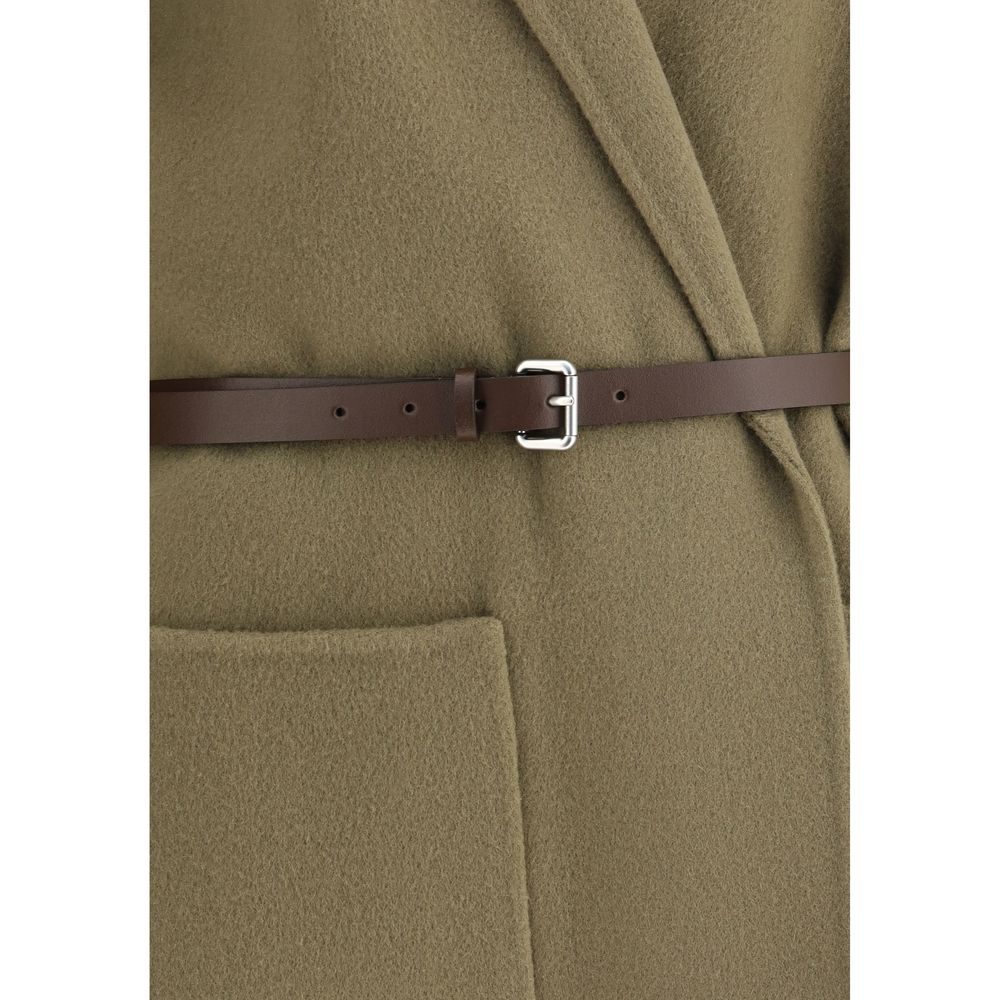 Jacob Cohen Brown Fleece Wool Coat with belted waist and patch pockets, showcasing detailed craftsmanship.