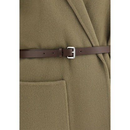 Jacob Cohen Brown Fleece Wool Coat with belted waist and patch pockets, showcasing detailed craftsmanship.