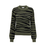 Jacqueline De Yong Green Nylon Sweater with animal print, crew neck, and regular cut, perfect for casual and trendy autumn looks.