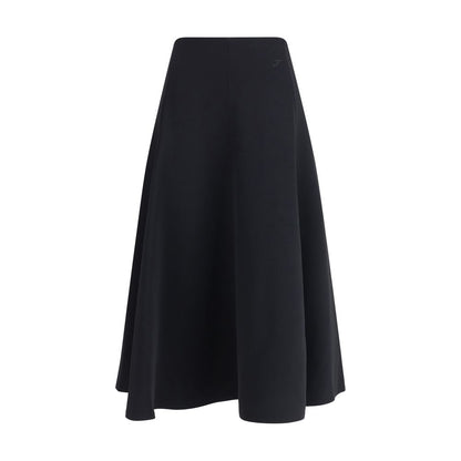 Jacquemus Black Cotton Midi Skirt with concealed zip and flared silhouette, perfect for any occasion.