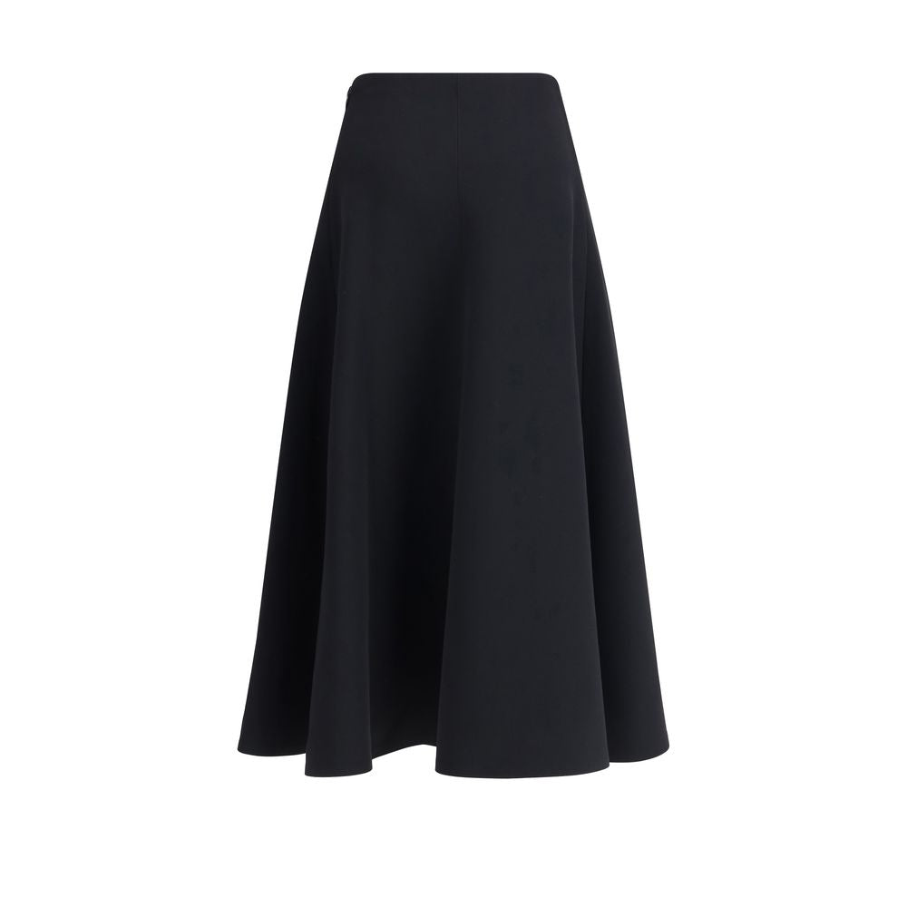 Jacquemus Black Cotton Midi Skirt with flared silhouette and concealed zip in regular fit, AW25 season.