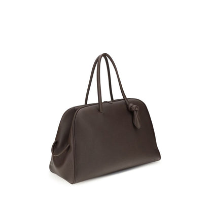 Jacquemus Brown Calf Leather Bos Taurus Handbag featuring structured design with bow detail, perfect for travel and modern elegance.