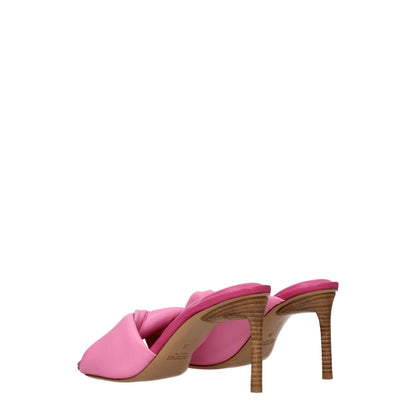 Jacquemus Pink Leather Stiletto Heel Sandals with open toe and mid heel, side view showcasing the elegant design.