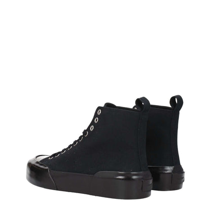 Jil Sander Black Fabric High Top Sneakers with back logo and lace-up closure, featuring rubber sole and round toe in casual style.
