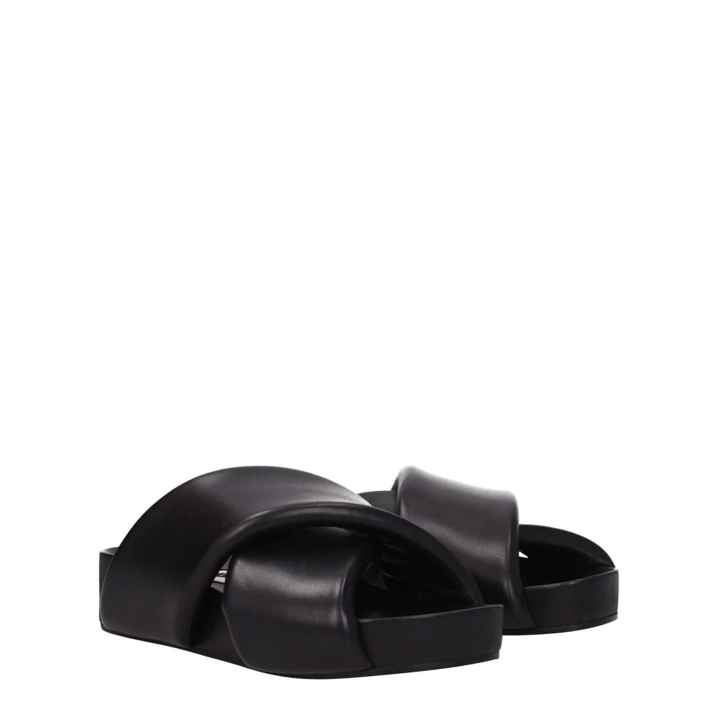 Jil Sander Black Leather Slippers with vintage effect, open toe, mid heels, and leather sole, style casual with MPN J15WP0043P5057001.