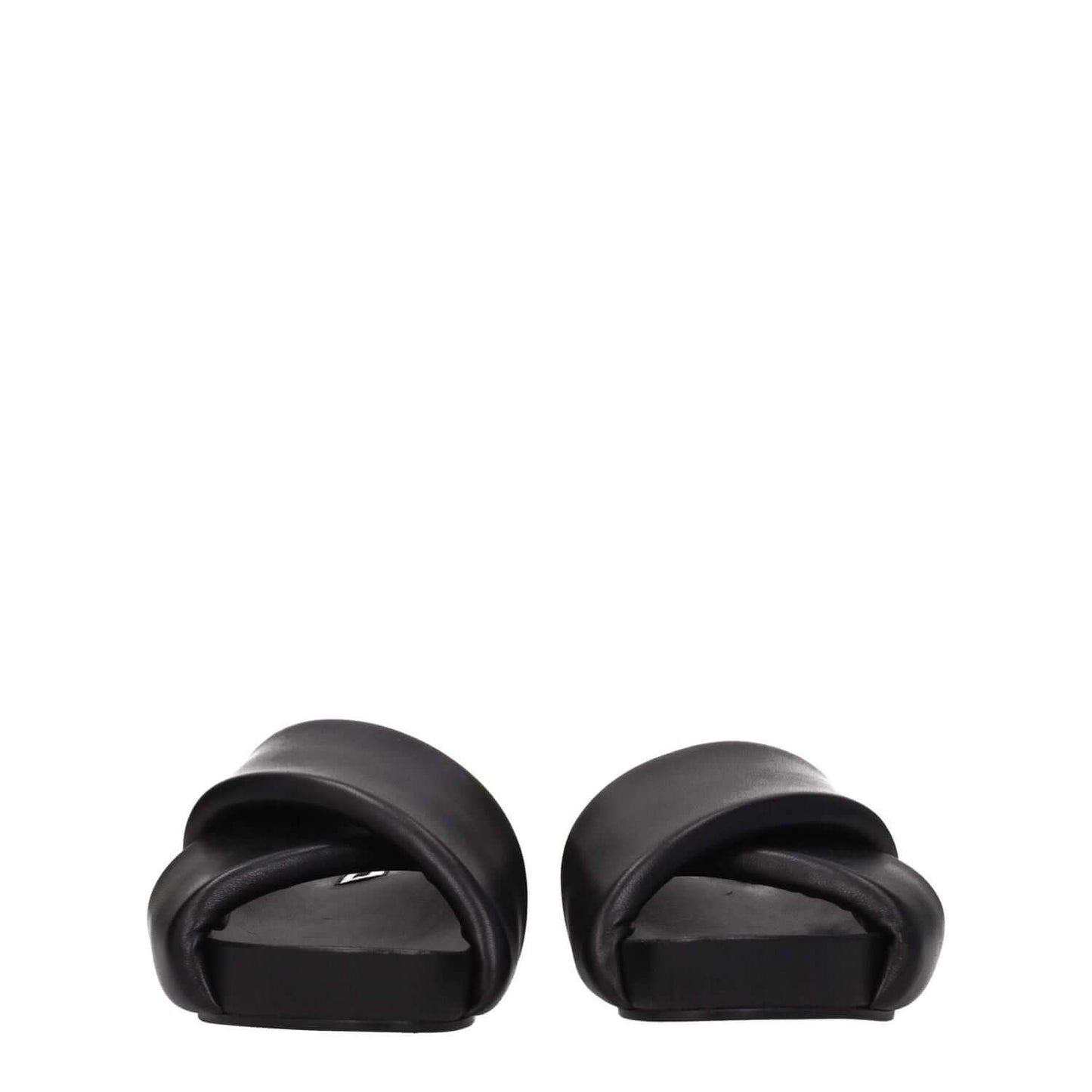 Jil Sander Black Leather Slippers with open toe and mid heels, featuring a vintage effect. Casual style, ideal for modern fashion lovers.