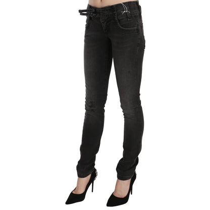 John Galliano Black Washed Low Waist Slim Fit Skinny Denim Pants Jeans