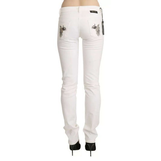 Just Cavalli White Cotton Slim Fit Mid Waist Skinny Trouser Jeans