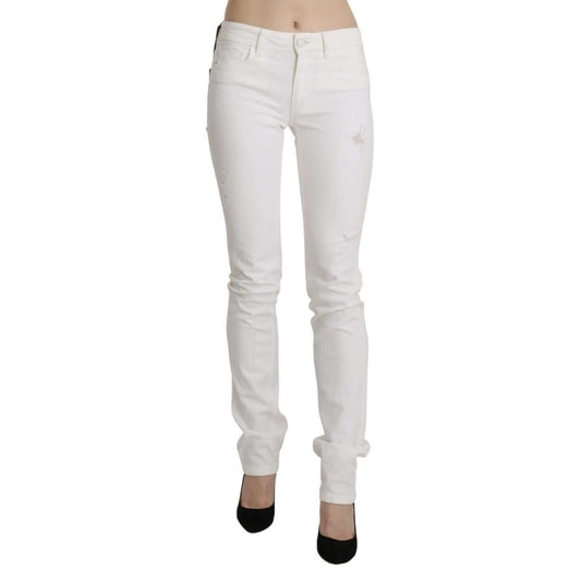 Just Cavalli White Cotton Slim Fit Mid Waist Skinny Trouser Jeans
