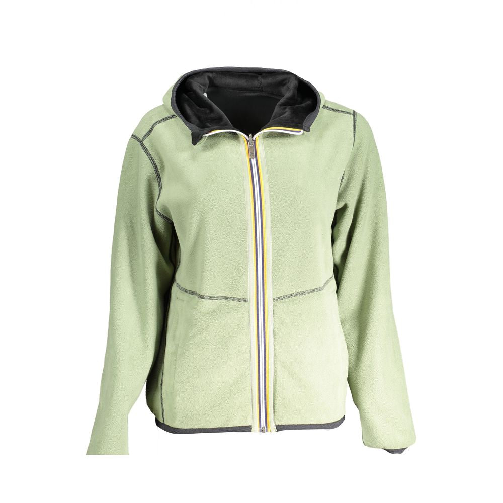 K-WAY Black Polyester Women Sweater, reversible with green hue, hooded, featuring velor, contrast details, and internal pockets.
