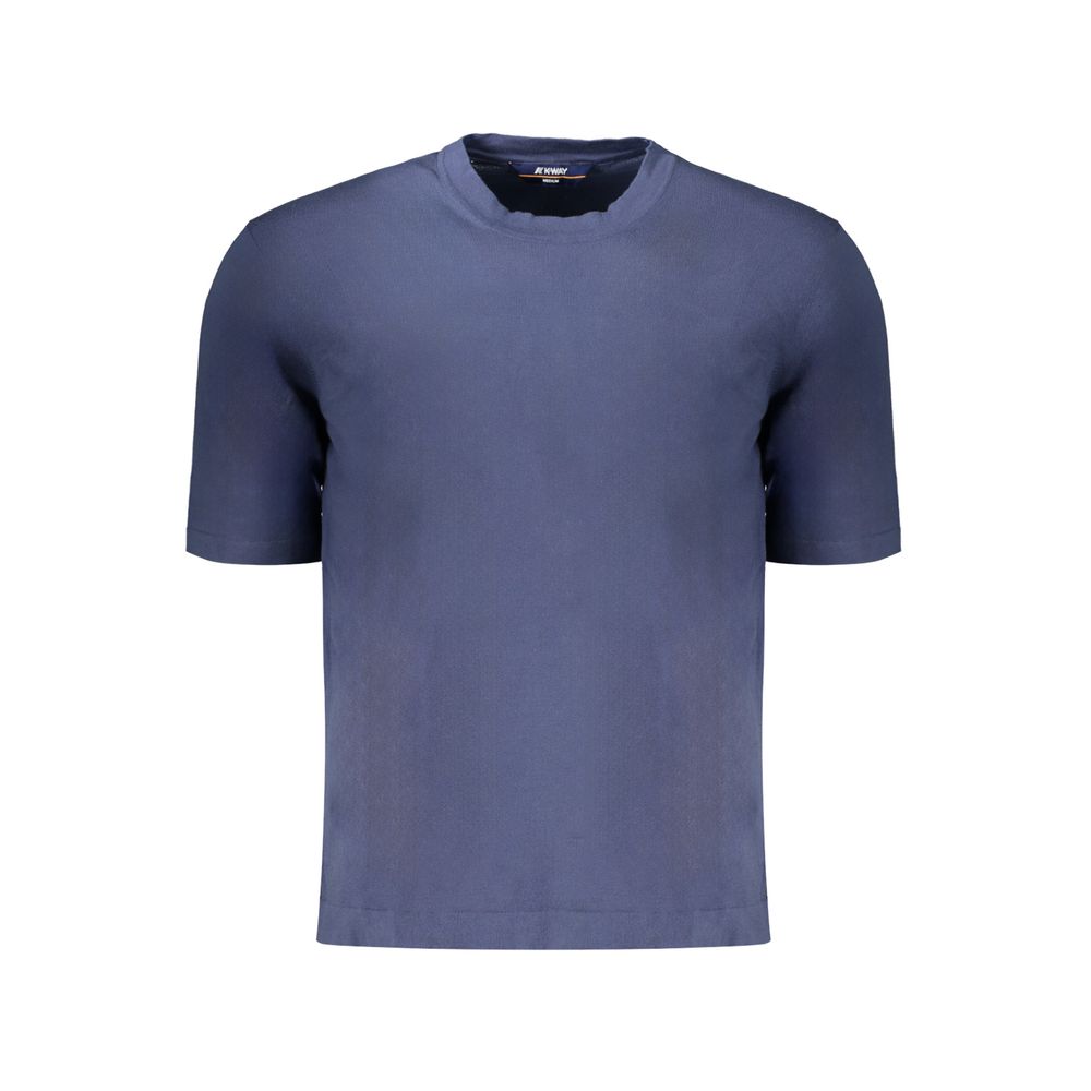 K-WAY Blue Cotton Sweater, short-sleeve crew neck with logo, men's casual fashion.