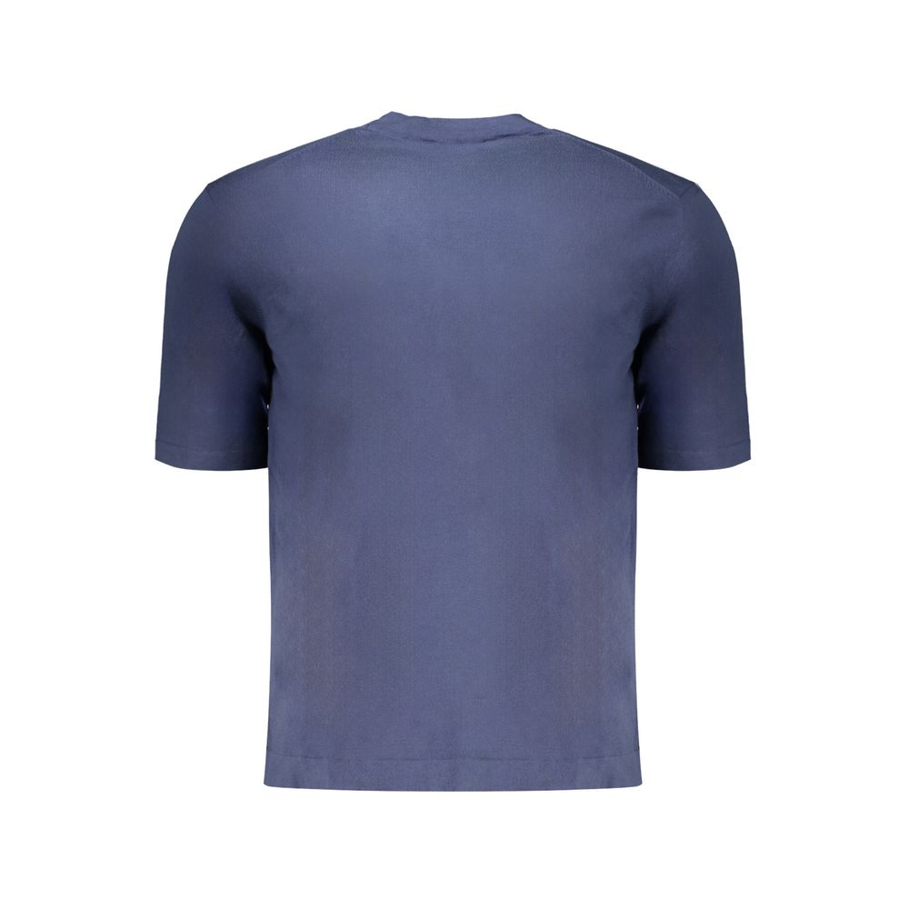 Back view of K-WAY Blue Cotton Sweater, short-sleeved crew neck with logo.