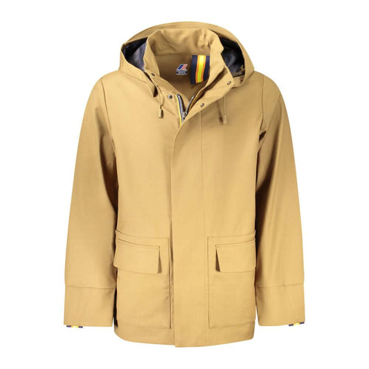 Front view of a yellow hooded jacket with multiple pockets and K-WAY logo.