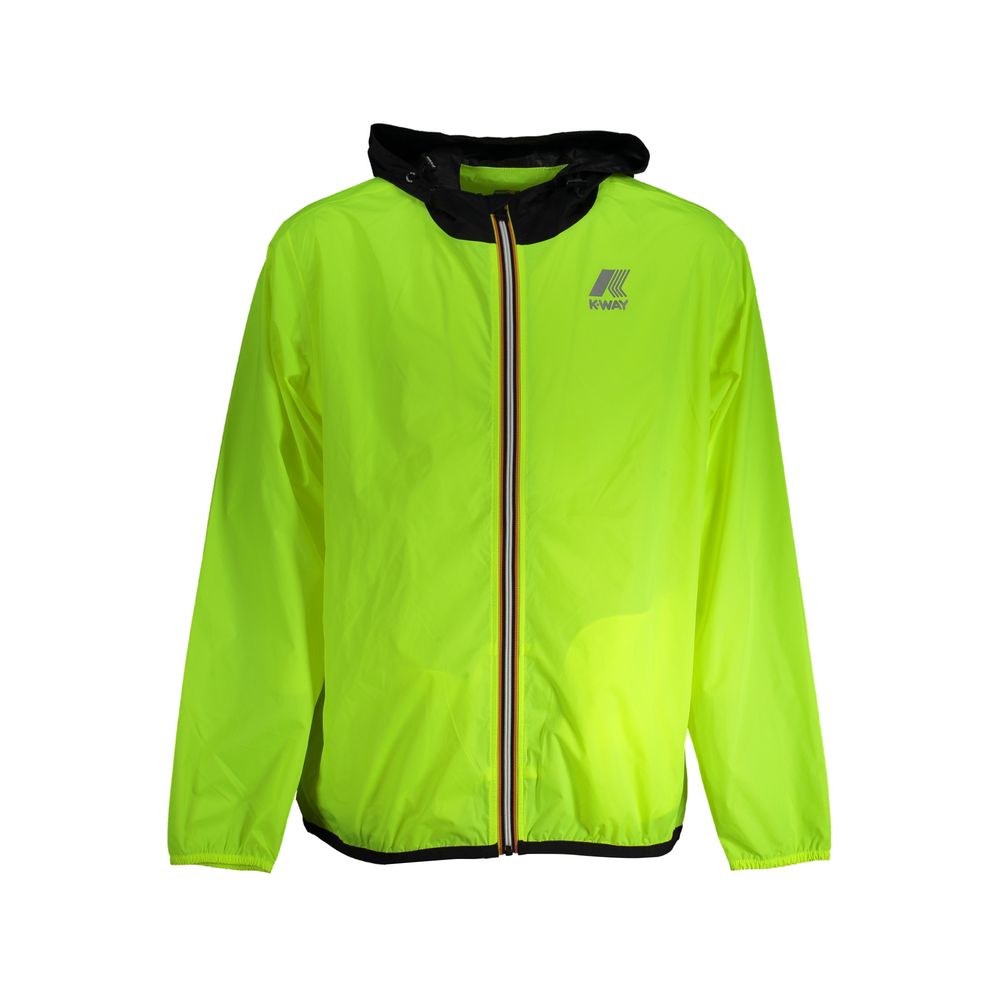 Alt Tag: K-WAY Yellow Polyamide Men Jacket with hood, waterproof and stylish design featuring iconic logo, perfect for outdoor activities.