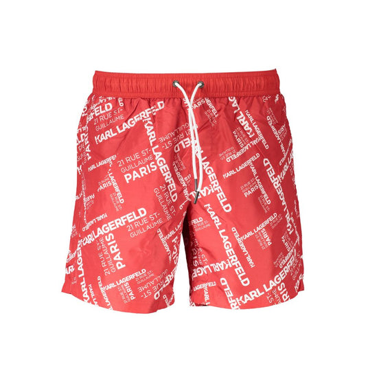 Karl Lagerfeld Red Polyester Swimwear with logo, medium swim boxer, featuring two side pockets and one back pocket.