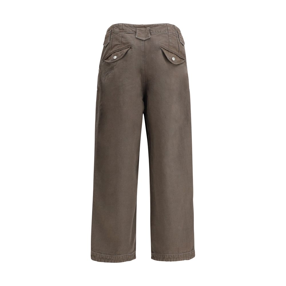 Back view of Kenzo Brown Cotton Casual Pants with double knee design and distinctive stitching.