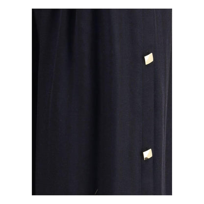 Kristina Ti Black Fleece Wool Long Skirt with golden geometric buttons, elegant semi-wheeled design, timeless style for AW25.