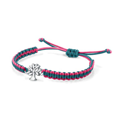 Pink and teal woven bracelet featuring a silver tree charm, LA PETITE STORY JEWELRY Mod. LPS05ASF61