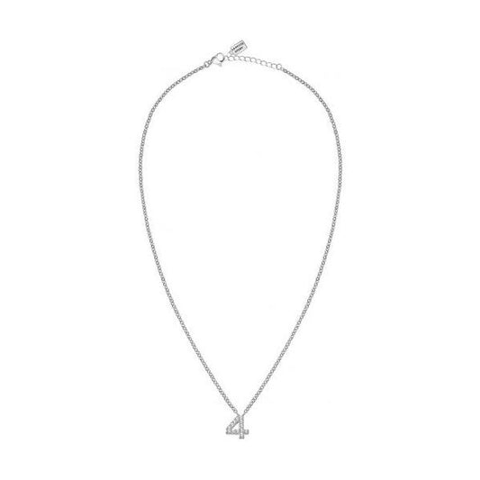 Silver necklace with number 4 pendant, LA PETITE STORY JEWELRY Mod. LPS10AQK04 design, minimalist style.