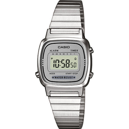 CASIO VINTAGE Mod. ICONIC MINI STEEL GREY wristwatch with digital display and stainless steel bracelet.