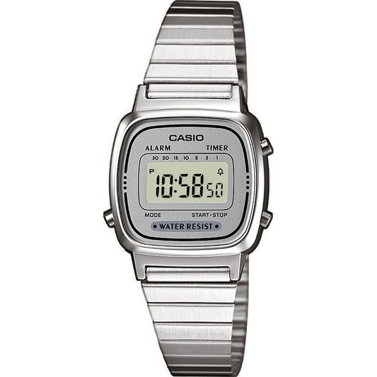 CASIO VINTAGE Mod. ICONIC MINI STEEL GREY wristwatch with digital display and stainless steel bracelet.