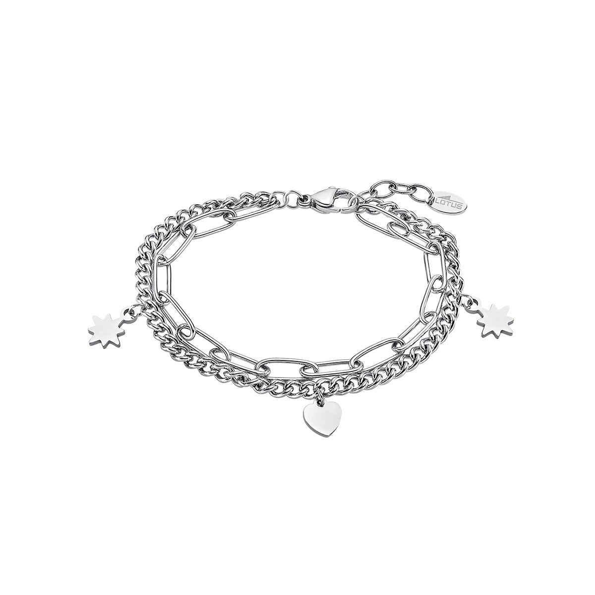 Elegant bracelet from LOTUS JEWELS JEWELRY Mod. LS2313-2/1 with heart and leaf charms, made of durable silver chain links.