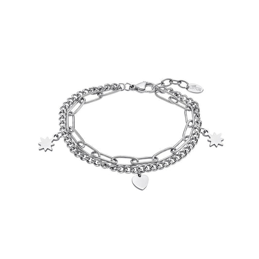 Elegant bracelet from LOTUS JEWELS JEWELRY Mod. LS2313-2/1 with heart and leaf charms, made of durable silver chain links.