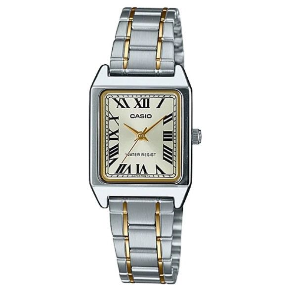 CASIO COLLECTION Mod. LADY TANK. SILVER&GOLD - CHAMPAGNE. METAL ALLOY LTP-V007SG-9BUDF