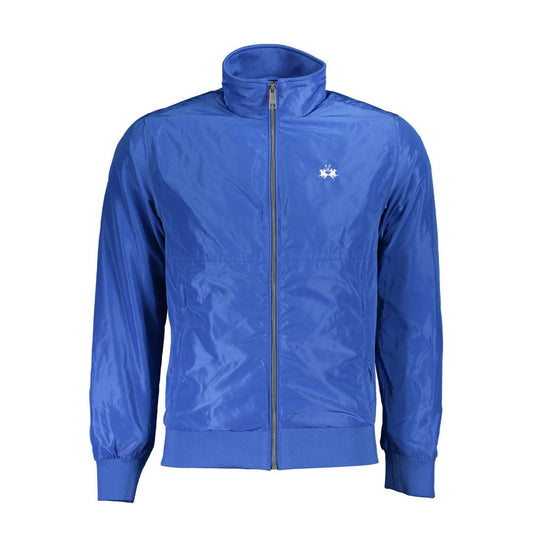 La Martina Blue Polyester Men's Jacket with iconic embroidery and logo, long sleeve, high-quality, durable, and stylish design.