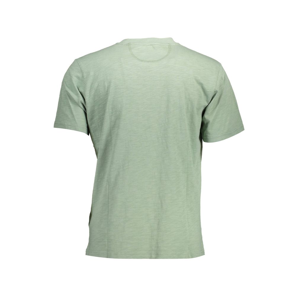 Rear view of La Martina Green Cotton Men T-Shirt with short sleeves and crew neck, showcasing classic casual style and comfort.