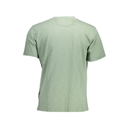 Rear view of La Martina Green Cotton Men T-Shirt with short sleeves and crew neck, showcasing classic casual style and comfort.