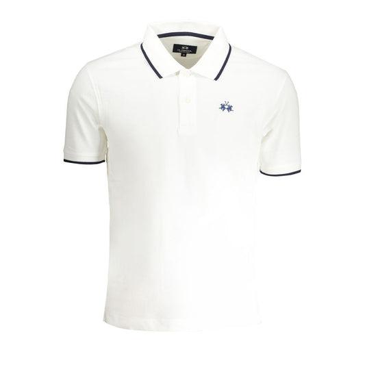 La Martina White Cotton Men Polo Shirt with short sleeves and iconic embroidery, perfect for stylish and comfortable wear.