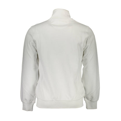 Back view of La Martina White Cotton Men Sweater with chic embroidery and full-zip design, ideal for sophisticated casual wear.