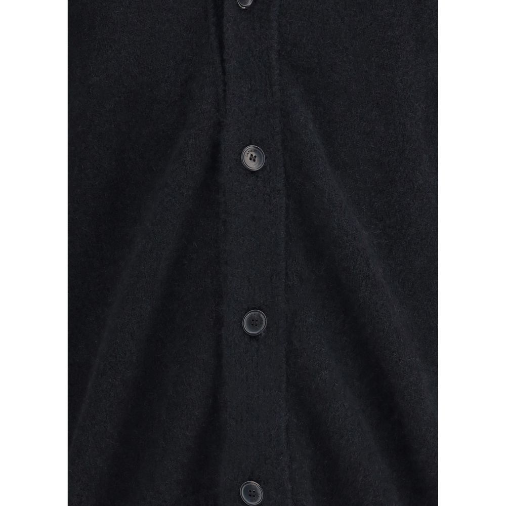 Laneus Black Cashmere Cardigan featuring front button closure in an oversized, elegant design with a ribbed hem and cuffs.