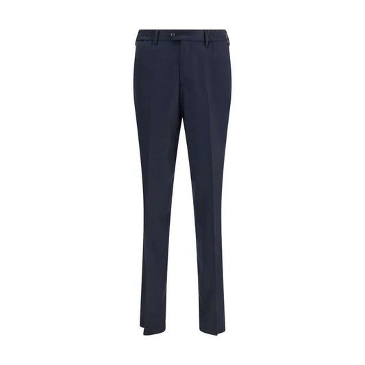 Lardini Blue Fleece Wool Chino Pants with button closure and elastic waistband, ideal for contemporary elegance and practicality.
