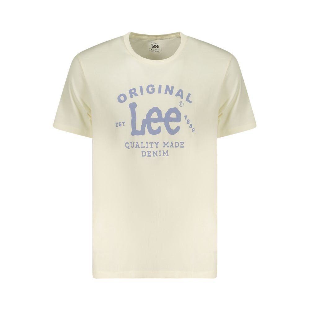 Lee Beige Cotton Men T-Shirt with logo, short sleeves, and regular fit.