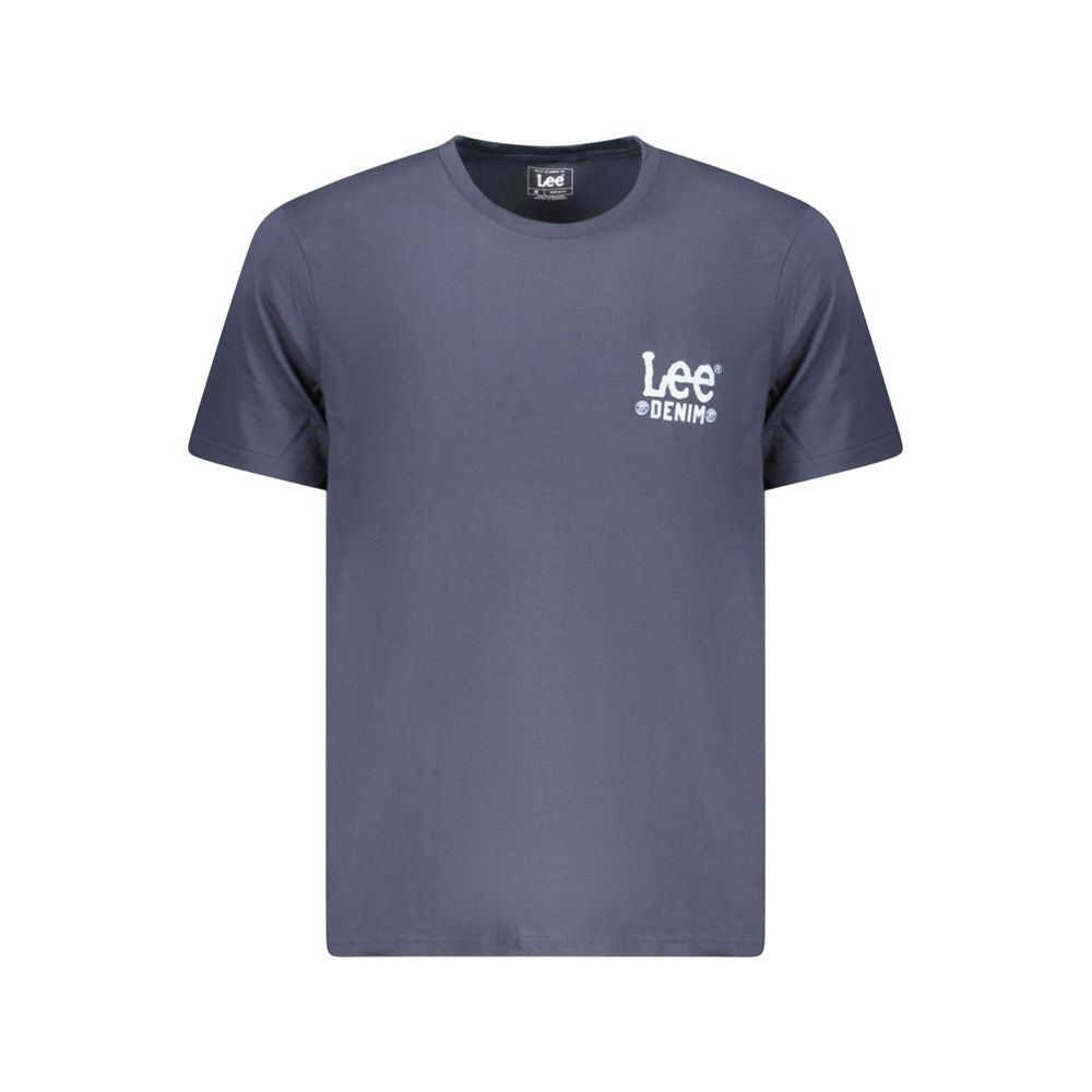 Lee Blue Cotton Men T-Shirt with short sleeves and crew neck featuring a subtle Lee logo in vivid blue.