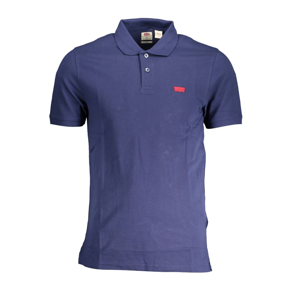Levi's Blue Cotton Men Polo Shirt with short sleeves and logo, perfect for a casual yet stylish look.
