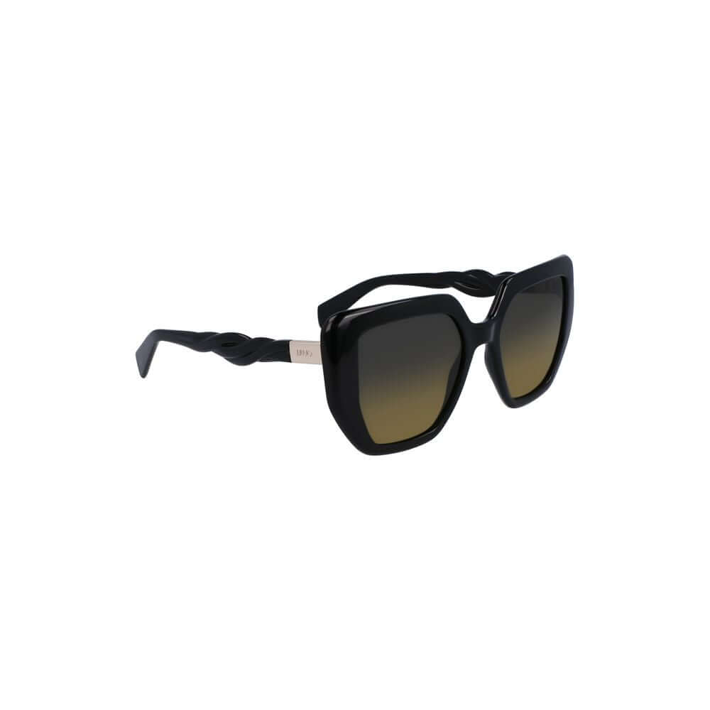 Liu Jo Black Bio Injected Women Sunglasses with eco-friendly black frames and yellow-tinted square lenses, 52 mm lens width.