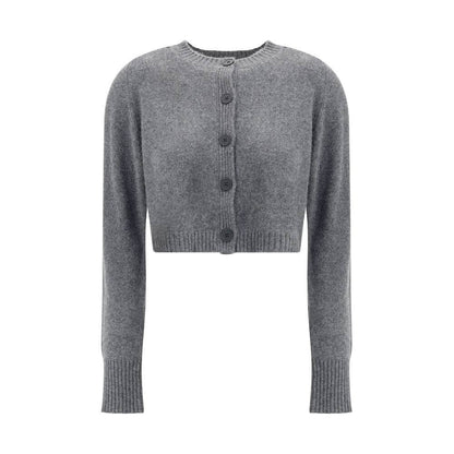 Loulou De Saison Gray Cashmere Cardigan with button closure, crew neck, and ribbed hem and cuffs for stylish AW25 fashion.