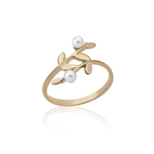 Elegant gold ring with pearls by MAJORICA JEWELRY Mod. 16153.01.1.913.010.1, featuring a nature-inspired design.