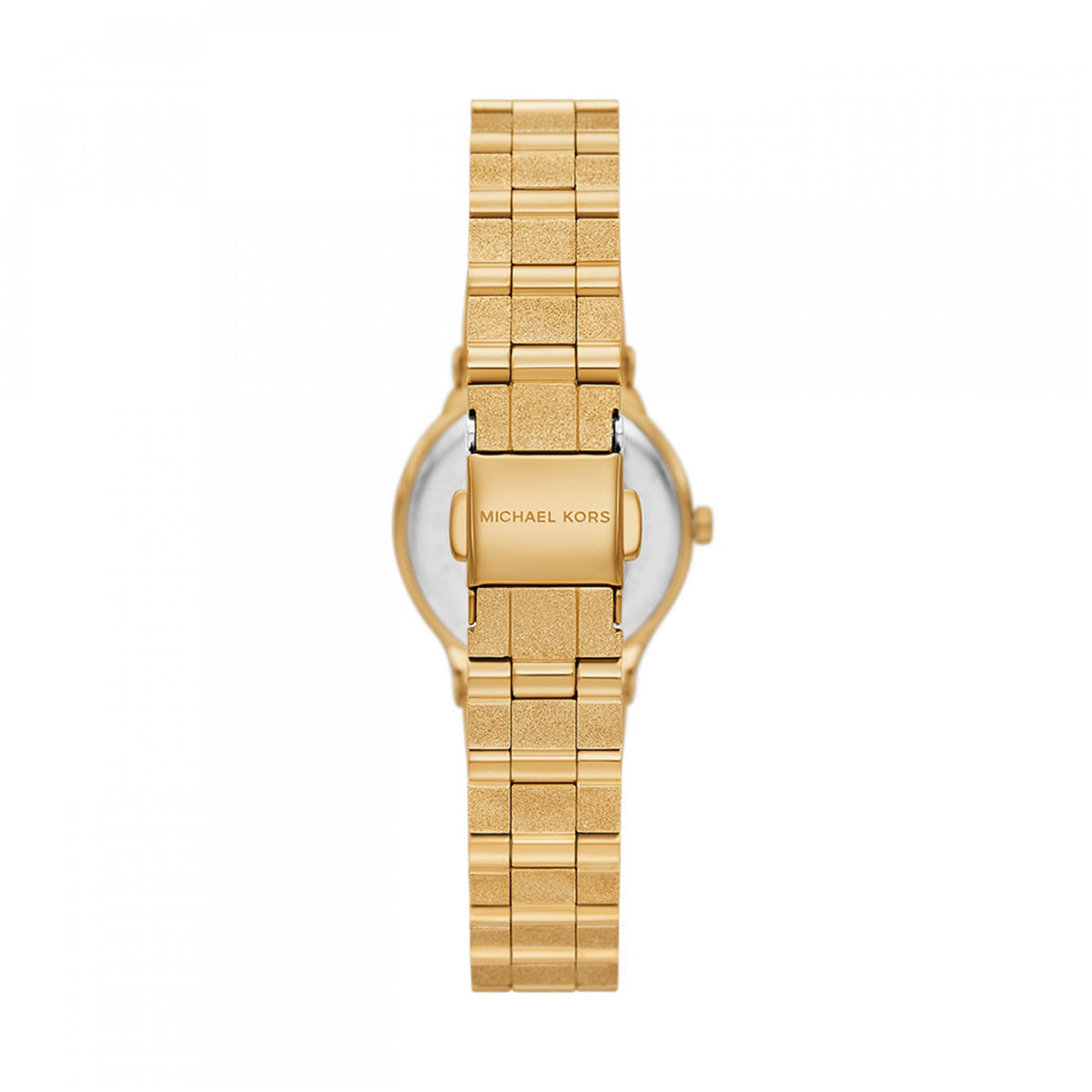 Rear view of MICHAEL KORS Mod. BILLIE gold watch with bracelet strap, showcasing clasp and design details.