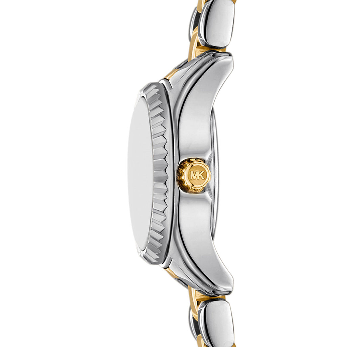 Side view of MICHAEL KORS Mod. MIRCO LEXINGTON watch in silver and gold.