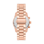 Back view of MICHAEL KORS Mod. LEXINGTON rose gold ladies wristwatch with stainless steel strap in official packaging.