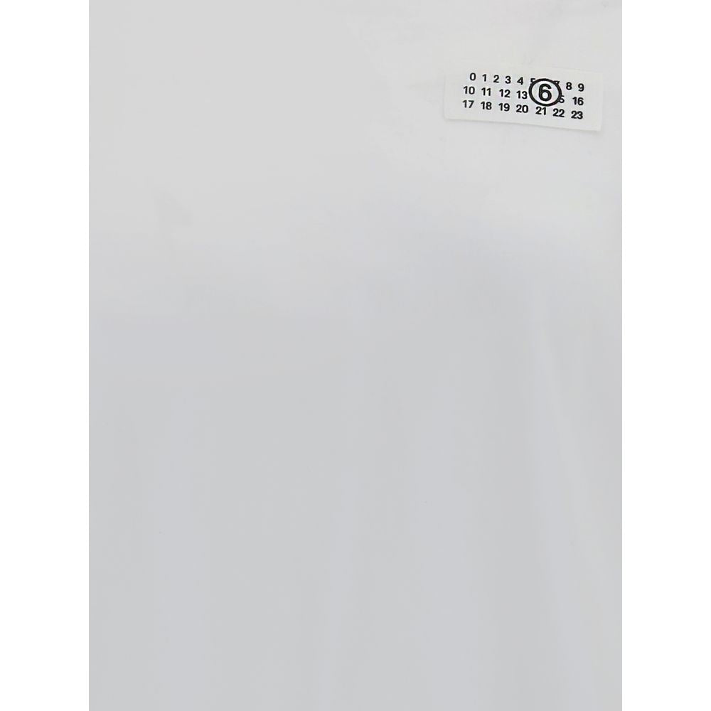 MM6 White Cotton T-Shirt with ribbed crew neck and front logo, showcasing contemporary style and regular fit, 100% cotton for AW25 season.