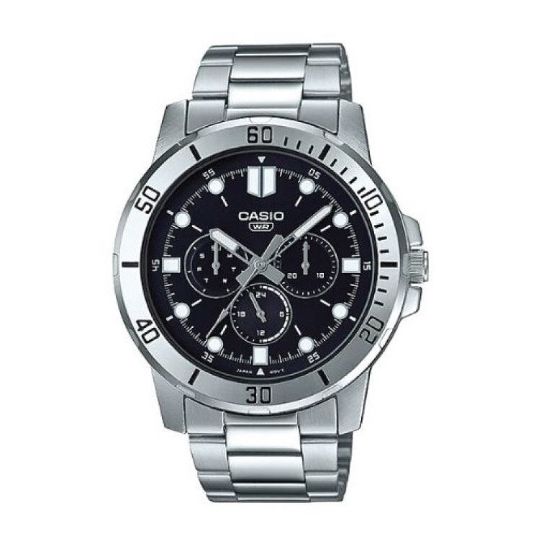 CASIO COLLECTION Mod. DIVER MULTIFUCTION - BLACK wristwatch with stainless steel case and bracelet, quartz movement, and multifunctional dial.