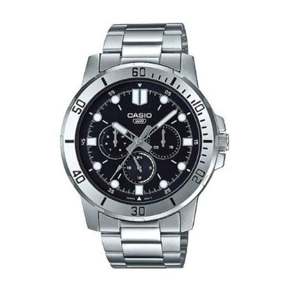 CASIO COLLECTION Mod. DIVER MULTIFUCTION - BLACK wristwatch with stainless steel case and bracelet, quartz movement, and multifunctional dial.