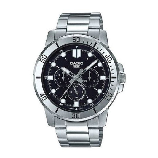 CASIO COLLECTION Mod. DIVER MULTIFUCTION - BLACK wristwatch with stainless steel case and bracelet, quartz movement, and multifunctional dial.