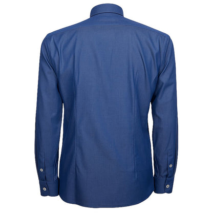 Made in Italy Blue Cotton Men's Shirt, long-sleeve with button closure, elegant menswear by Loro Piana, 100% cotton, back view.